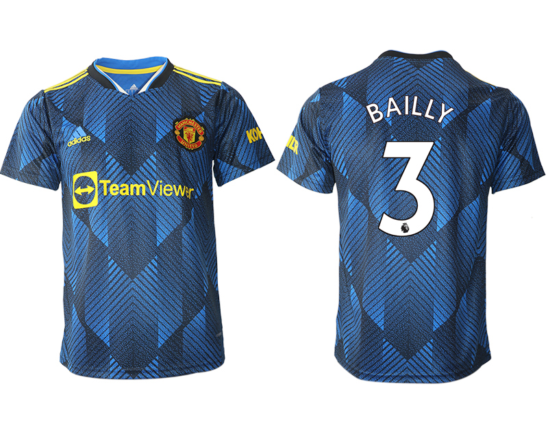 Men 2021-2022 Club Manchester United Second away aaa version blue #3 Soccer Jersey